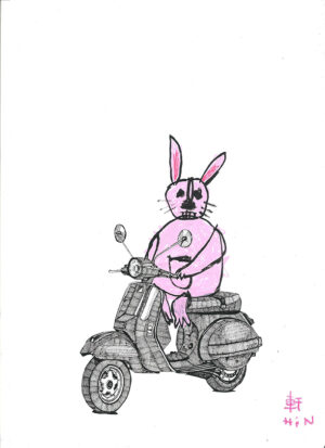 Hin Sketch-Bunny on a Vespa