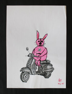 Hin Sketch-Bunny on a Vespa