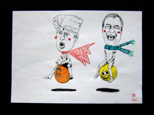 Hin Sketch-Boris and Farage Space Hopper Race
